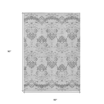 5' X 8' Graphite Gray And Silver Oriental Washable Indoor Outdoor Area Rug