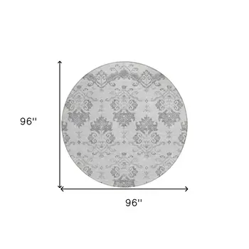 8' Graphite Gray And Silver Round Oriental Washable Indoor Outdoor Area Rug