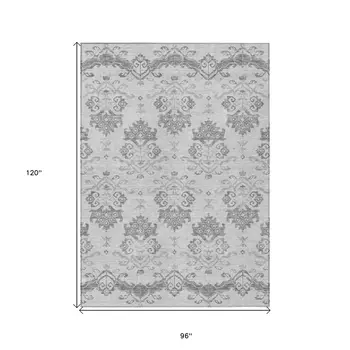8' X 10' Graphite Gray And Silver Oriental Washable Indoor Outdoor Area Rug