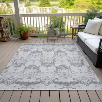 8' X 10' Graphite Gray And Silver Oriental Washable Indoor Outdoor Area Rug