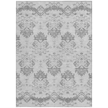 9' X 12' Graphite Gray And Silver Oriental Washable Indoor Outdoor Area Rug