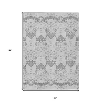 9' X 12' Graphite Gray And Silver Oriental Washable Indoor Outdoor Area Rug