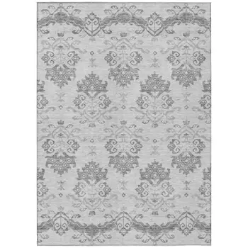 9' X 12' Graphite Gray And Silver Oriental Washable Indoor Outdoor Area Rug