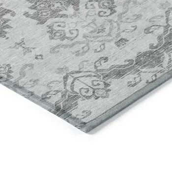9' X 12' Graphite Gray And Silver Oriental Washable Indoor Outdoor Area Rug