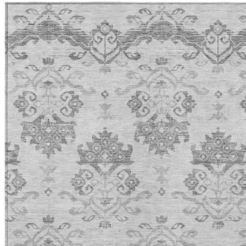 9' X 12' Graphite Gray And Silver Oriental Washable Indoor Outdoor Area Rug
