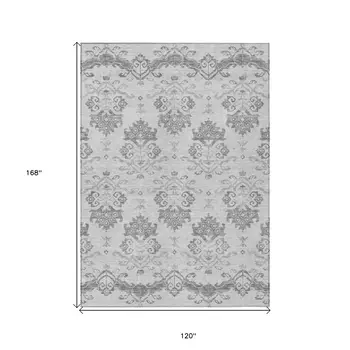 10' X 14' Graphite Gray And Silver Oriental Washable Indoor Outdoor Area Rug