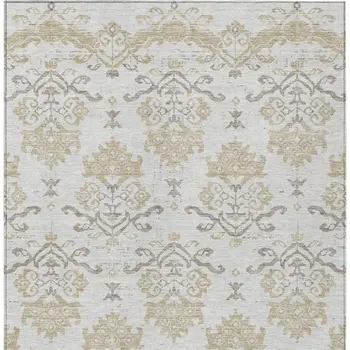 9' X 12' Ivory Beige And Taupe Oriental Washable Indoor Outdoor Area Rug