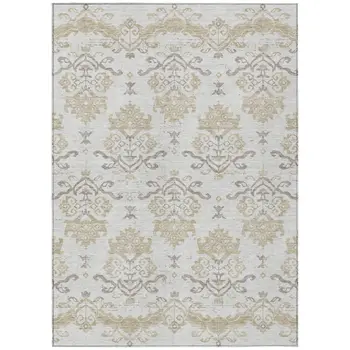 9' X 12' Ivory Beige And Taupe Oriental Washable Indoor Outdoor Area Rug