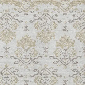 9' X 12' Ivory Beige And Taupe Oriental Washable Indoor Outdoor Area Rug