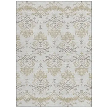 10' X 14' Ivory Beige And Taupe Oriental Washable Indoor Outdoor Area Rug