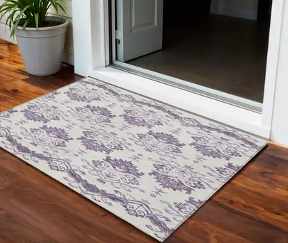 3' X 5' Purple Silver And Lilac Oriental Washable Indoor Outdoor Area Rug