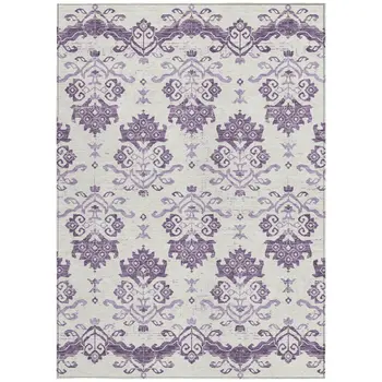 3' X 5' Purple Silver And Lilac Oriental Washable Indoor Outdoor Area Rug