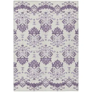 5' X 8' Purple Silver And Lilac Oriental Washable Indoor Outdoor Area Rug