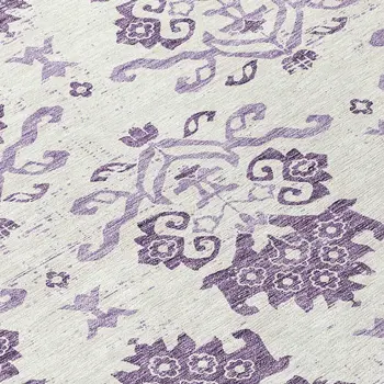 8' Purple Silver And Lilac Round Oriental Washable Indoor Outdoor Area Rug