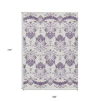 9' X 12' Purple Silver And Lilac Oriental Washable Indoor Outdoor Area Rug