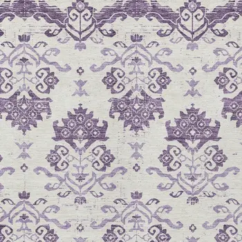 9' X 12' Purple Silver And Lilac Oriental Washable Indoor Outdoor Area Rug