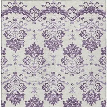 10' X 14' Purple Silver And Lilac Oriental Washable Indoor Outdoor Area Rug
