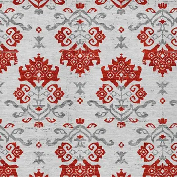 3' X 5' Red Gray And Silver Oriental Washable Indoor Outdoor Area Rug