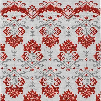 3' X 5' Red Gray And Silver Oriental Washable Indoor Outdoor Area Rug