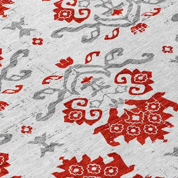 3' X 5' Red Gray And Silver Oriental Washable Indoor Outdoor Area Rug