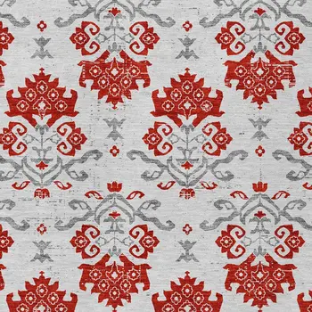 8' X 10' Red Gray And Silver Oriental Washable Indoor Outdoor Area Rug