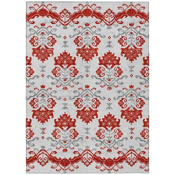 10' X 14' Red Gray And Silver Oriental Washable Indoor Outdoor Area Rug