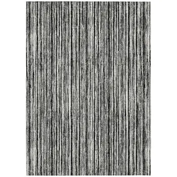 3' X 5' Black And Ivory Striped Washable Indoor Outdoor Area Rug