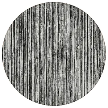 8' Black And Ivory Round Striped Washable Indoor Outdoor Area Rug