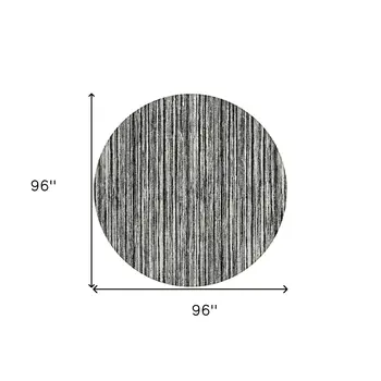 8' Black And Ivory Round Striped Washable Indoor Outdoor Area Rug