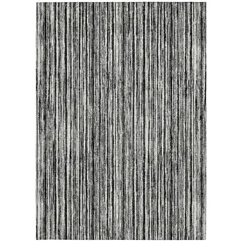 8' X 10' Black And Ivory Striped Washable Indoor Outdoor Area Rug