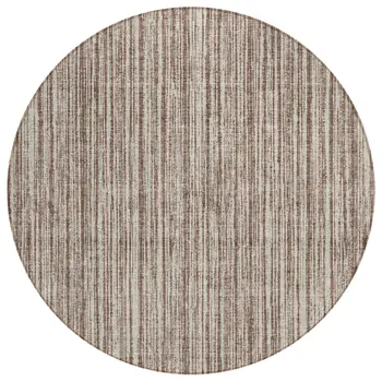 8' Brown And Ivory Round Striped Washable Indoor Outdoor Area Rug