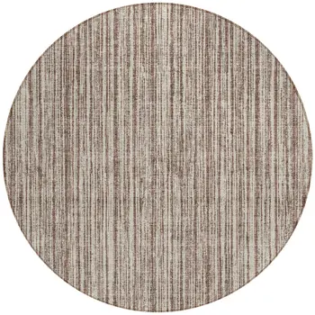 8' Brown And Ivory Round Striped Washable Indoor Outdoor Area Rug