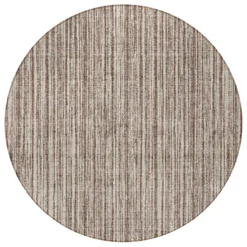 8' Brown And Ivory Round Striped Washable Indoor Outdoor Area Rug