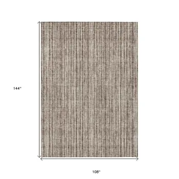9' X 12' Brown And Ivory Striped Washable Indoor Outdoor Area Rug