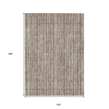 10' X 14' Brown And Ivory Striped Washable Indoor Outdoor Area Rug