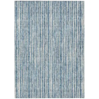 10' X 14' Blue And Ivory Striped Washable Indoor Outdoor Area Rug