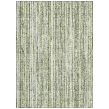 3' X 5' Green And Ivory Striped Washable Indoor Outdoor Area Rug