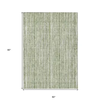 5' X 8' Green And Ivory Striped Washable Indoor Outdoor Area Rug