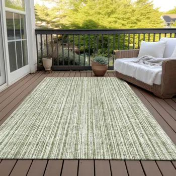 5' X 8' Green And Ivory Striped Washable Indoor Outdoor Area Rug