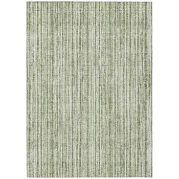 8' X 10' Green And Ivory Striped Washable Indoor Outdoor Area Rug