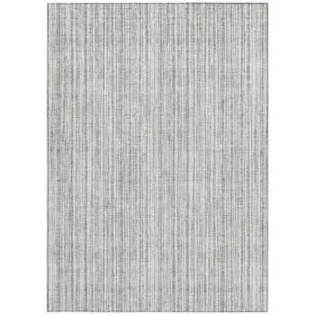 5' X 8' Gray And Silver Striped Washable Indoor Outdoor Area Rug
