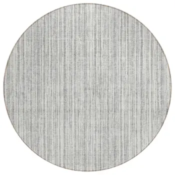 8' Gray And Silver Round Striped Washable Indoor Outdoor Area Rug