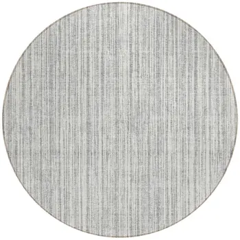 8' Gray And Silver Round Striped Washable Indoor Outdoor Area Rug
