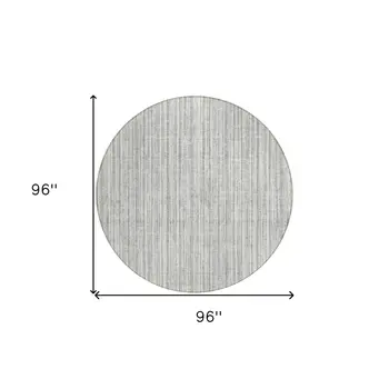8' Gray And Silver Round Striped Washable Indoor Outdoor Area Rug