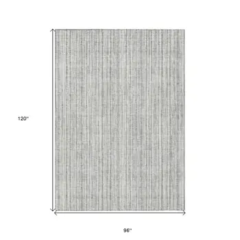 8' X 10' Gray And Silver Striped Washable Indoor Outdoor Area Rug