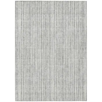 8' X 10' Gray And Silver Striped Washable Indoor Outdoor Area Rug