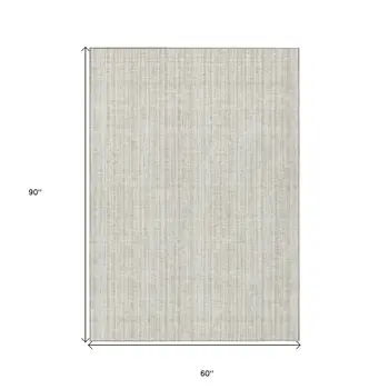 5' X 8' Ivory And Beige Striped Washable Indoor Outdoor Area Rug