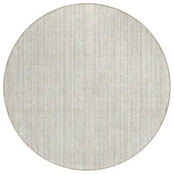 8' Ivory And Beige Round Striped Washable Indoor Outdoor Area Rug
