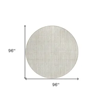 8' Ivory And Beige Round Striped Washable Indoor Outdoor Area Rug