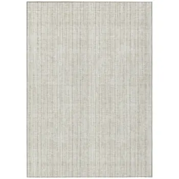 8' X 10' Ivory And Beige Striped Washable Indoor Outdoor Area Rug